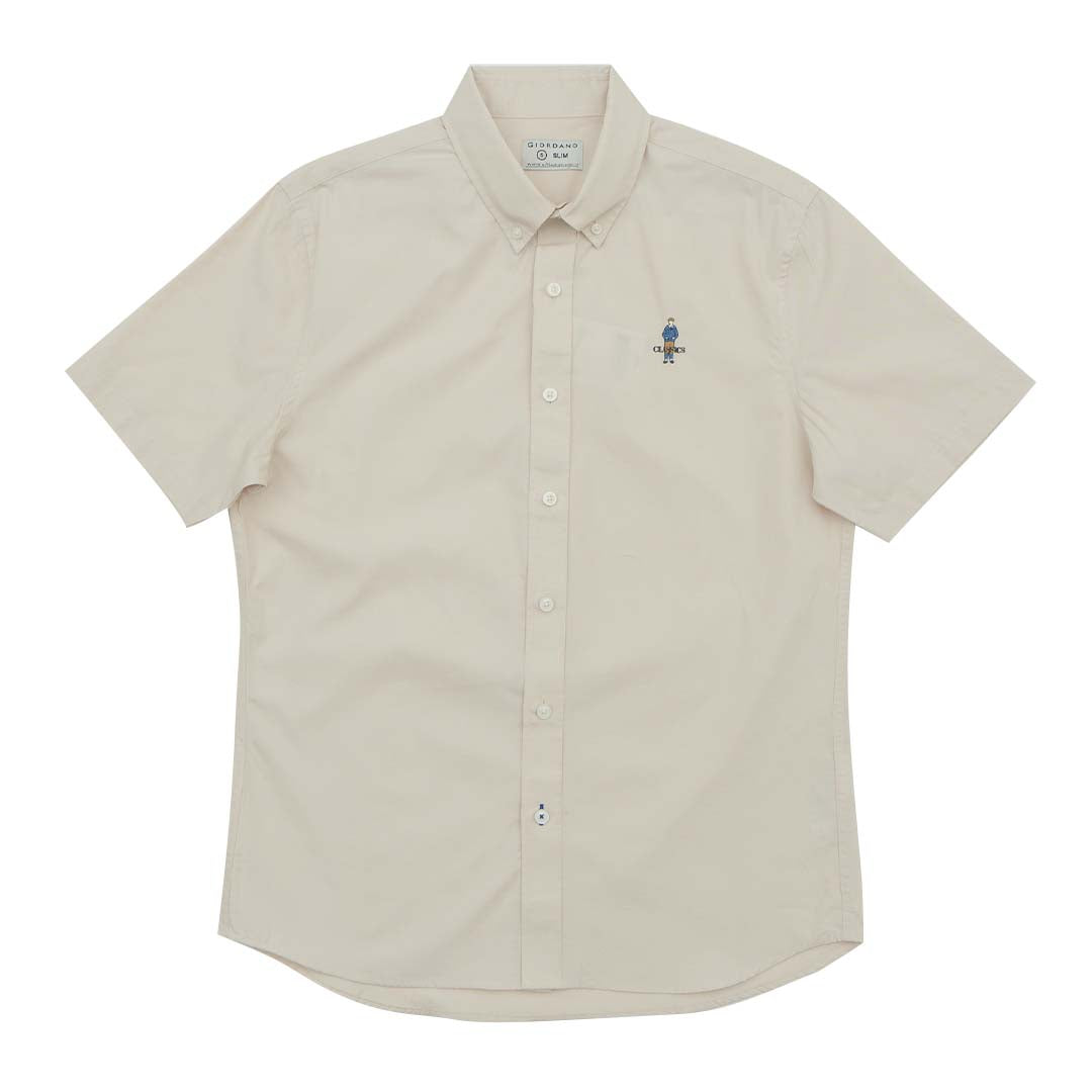 GIORDANO Men's Classic Man Cotton Poplin Short Sleeves Shirt (01045286)