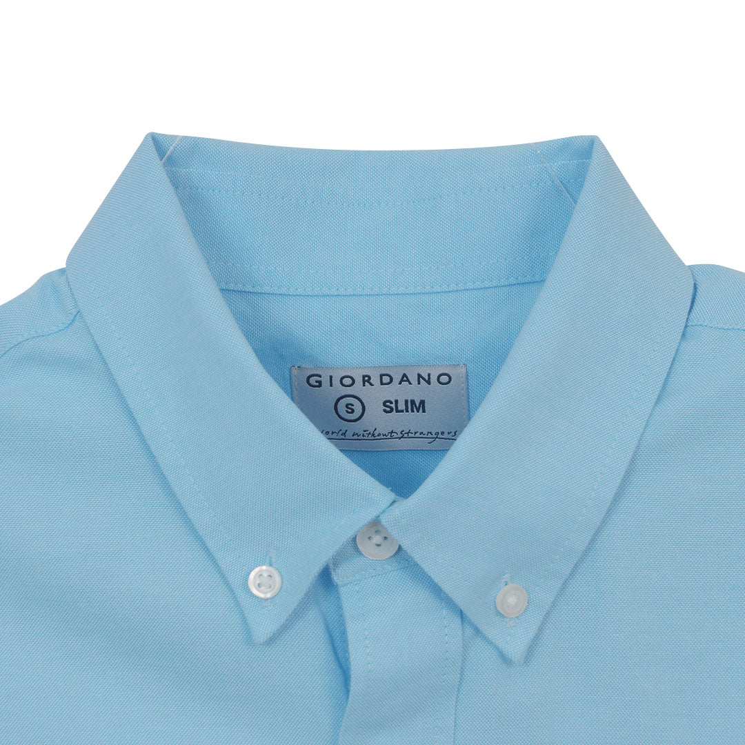 GIORDANO Men's Cotton Oxford Full Opening Short Sleeves Slim Fit Button Shirt (01046248)