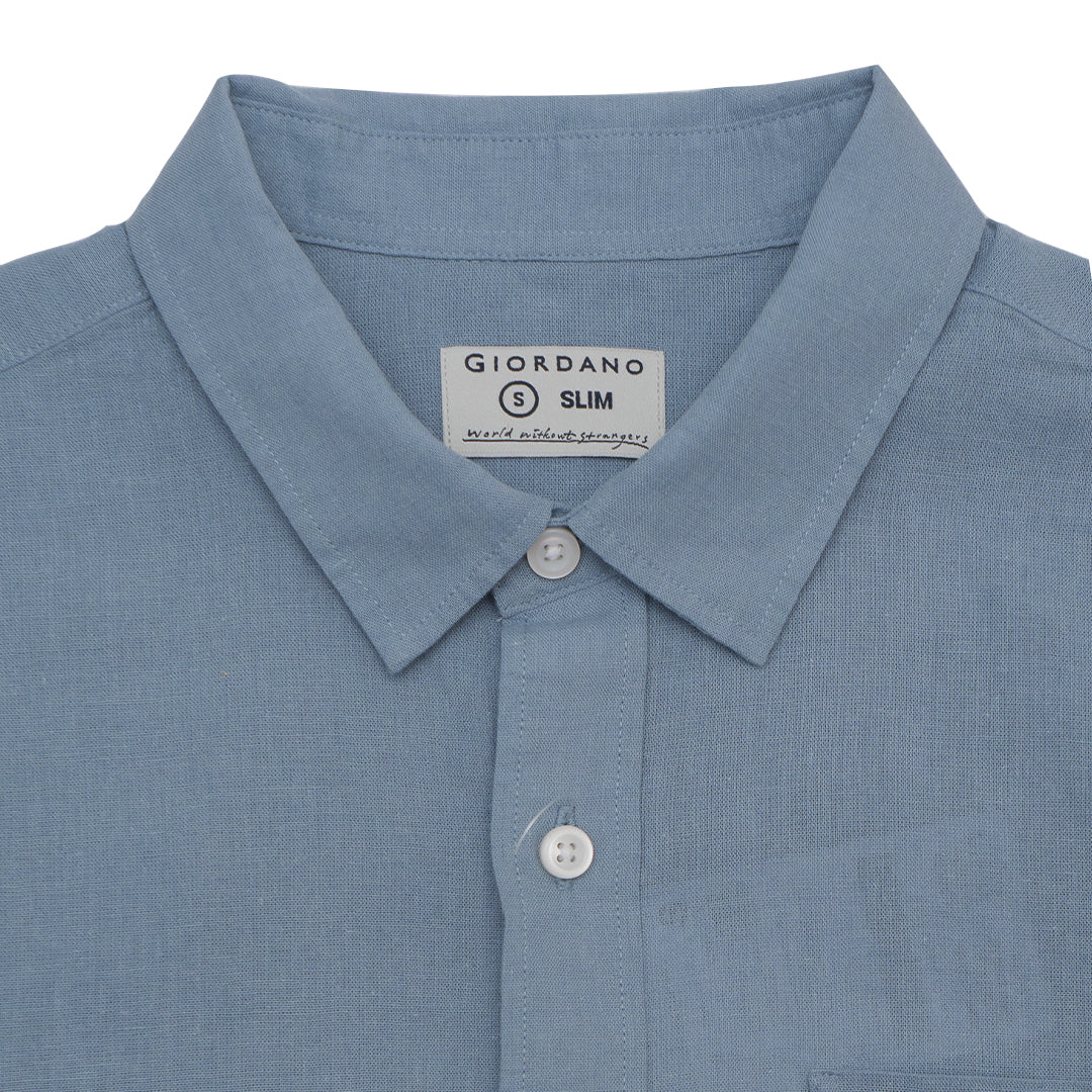 GIORDANO Men's Linen Cotton Poplin Short Sleeves Shirt (01045202)