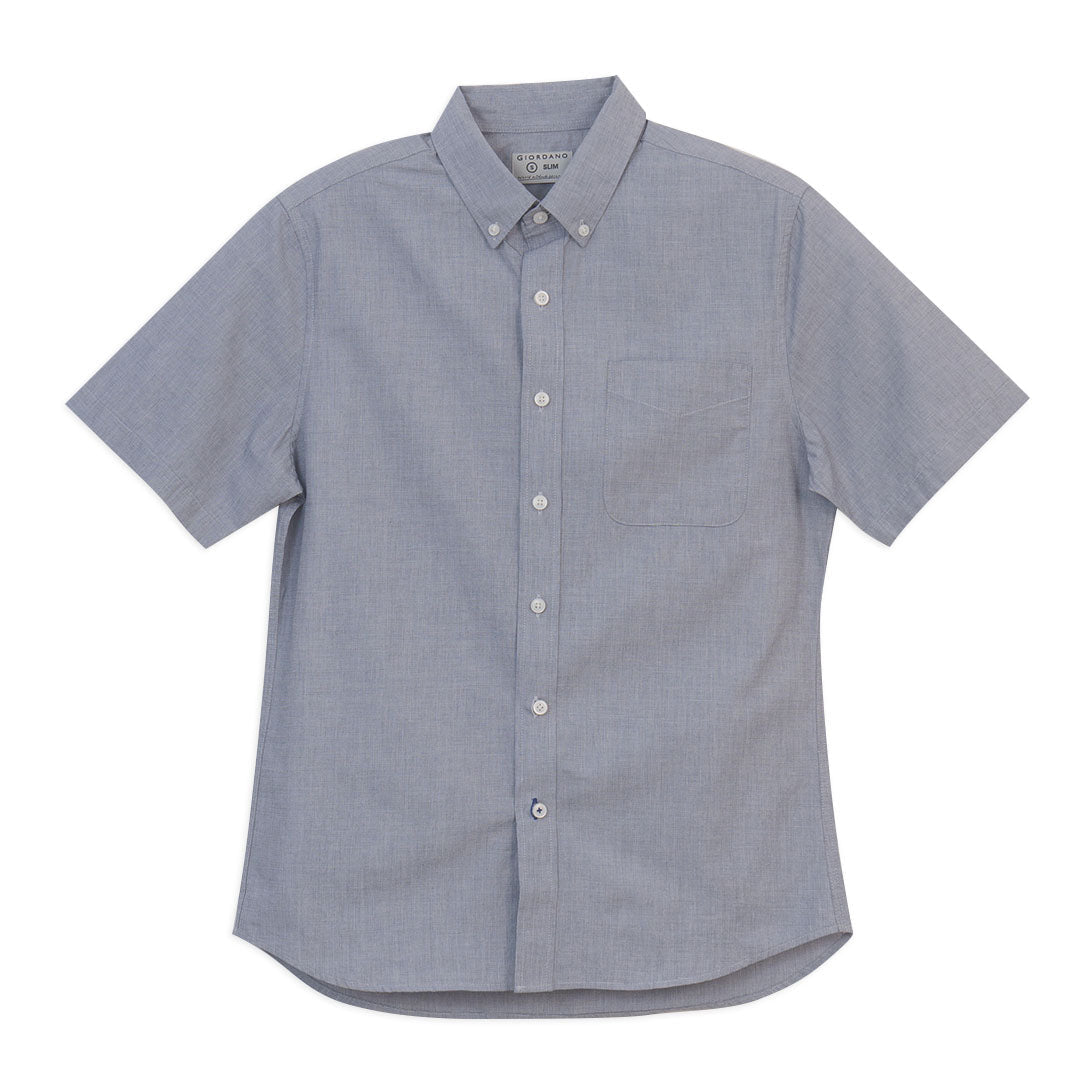 GIORDANO Men's Cotton Poplin Short Sleeves Slim Button Front Shirt (01046243)