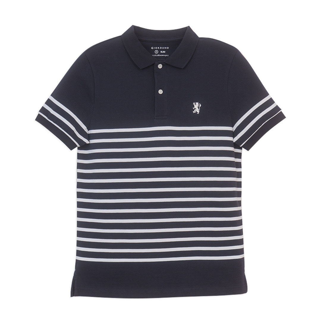 GIORDANO Men's Cotton Pique Slim Fit Stripe Polo  (01016230)