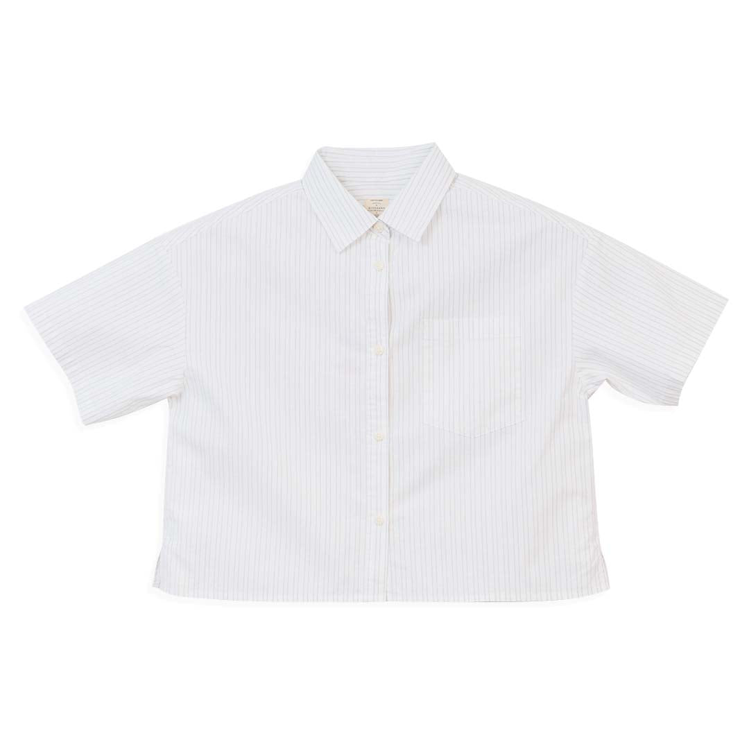 GIORDANO Women's Cotton Lycra Stretch Oxford Acute Collar Short Sleeves Crop Eco Soft Shirt (05346226)