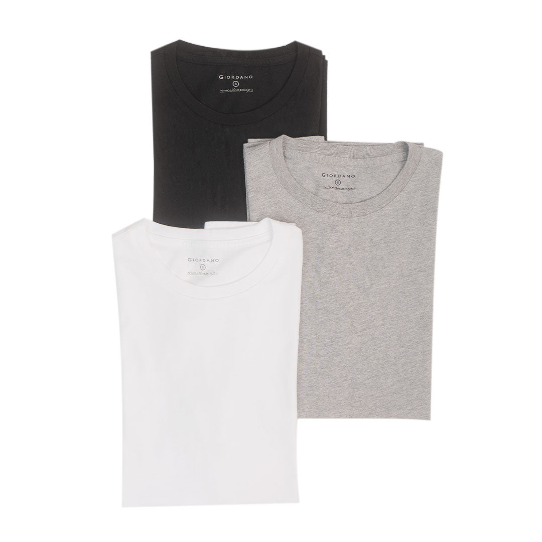 GIORDANO Men's 3-in-a-Pack Cotton Jersey Crew Neck Slim Tee (01246104)