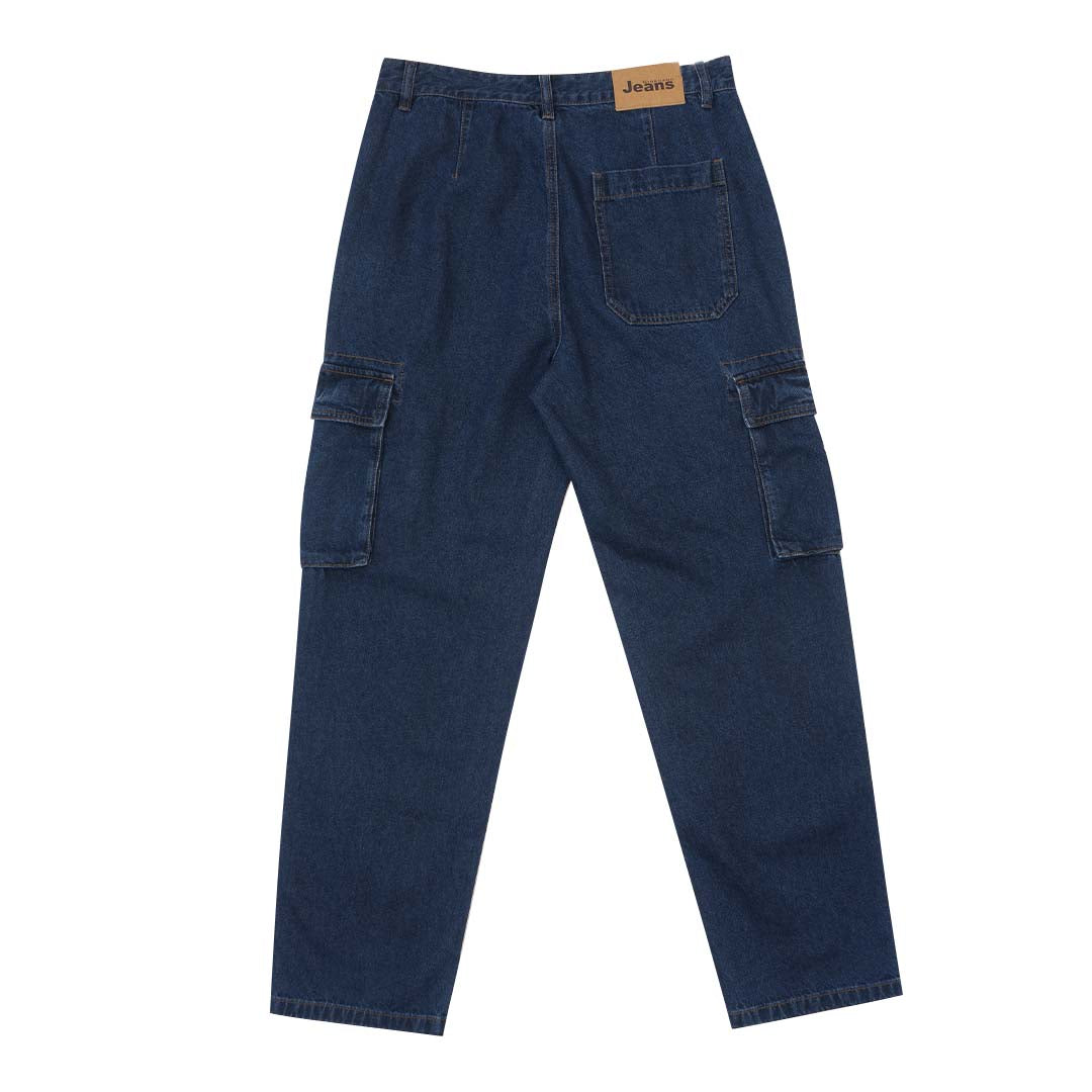 GIORDANO Men's Cotton Denim Mid Rise Relax Fit Cargo Jeans (01115043)