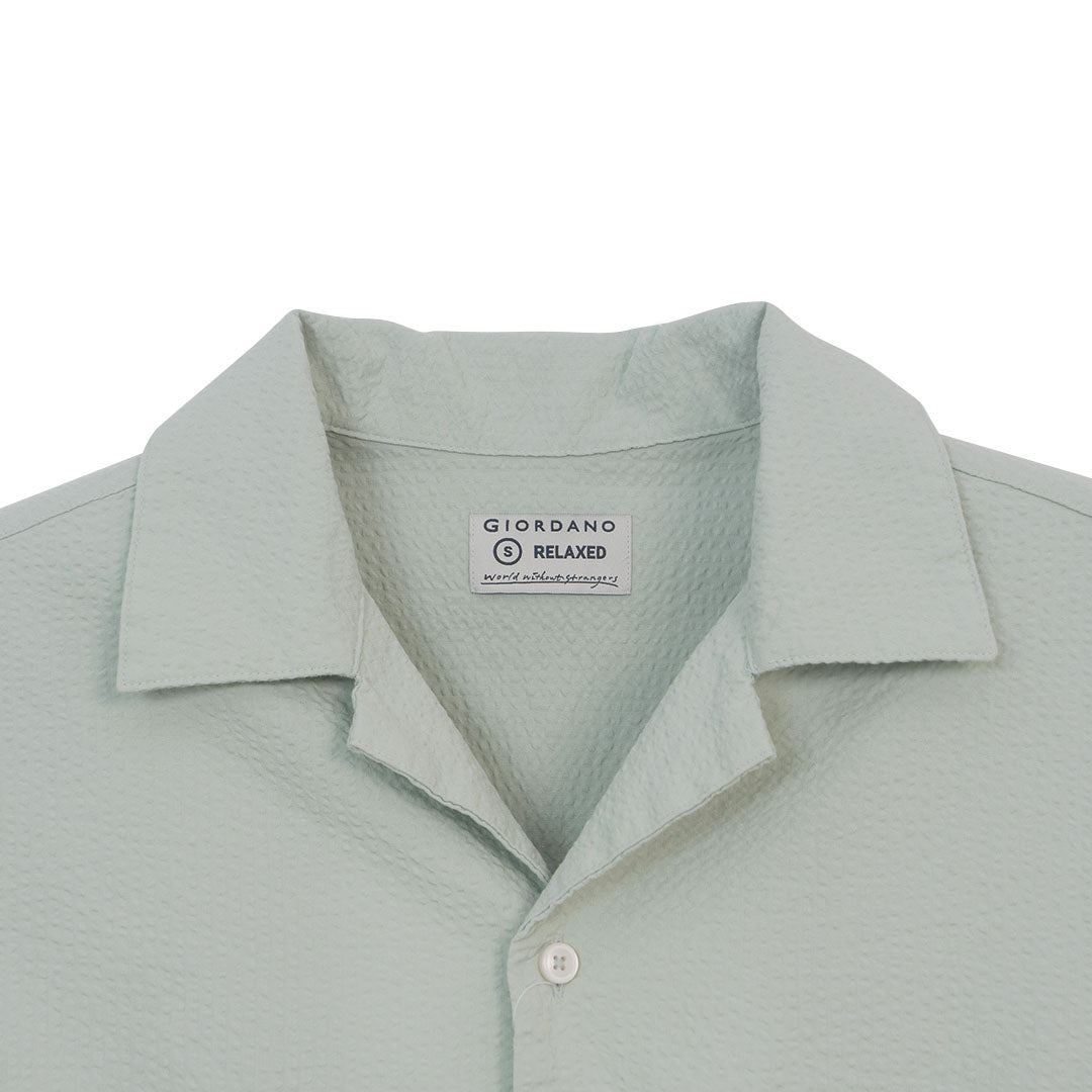 GIORDANO Men's Seersucker Short Sleeves Relax Fit Garment Wash Shirt (01046240)