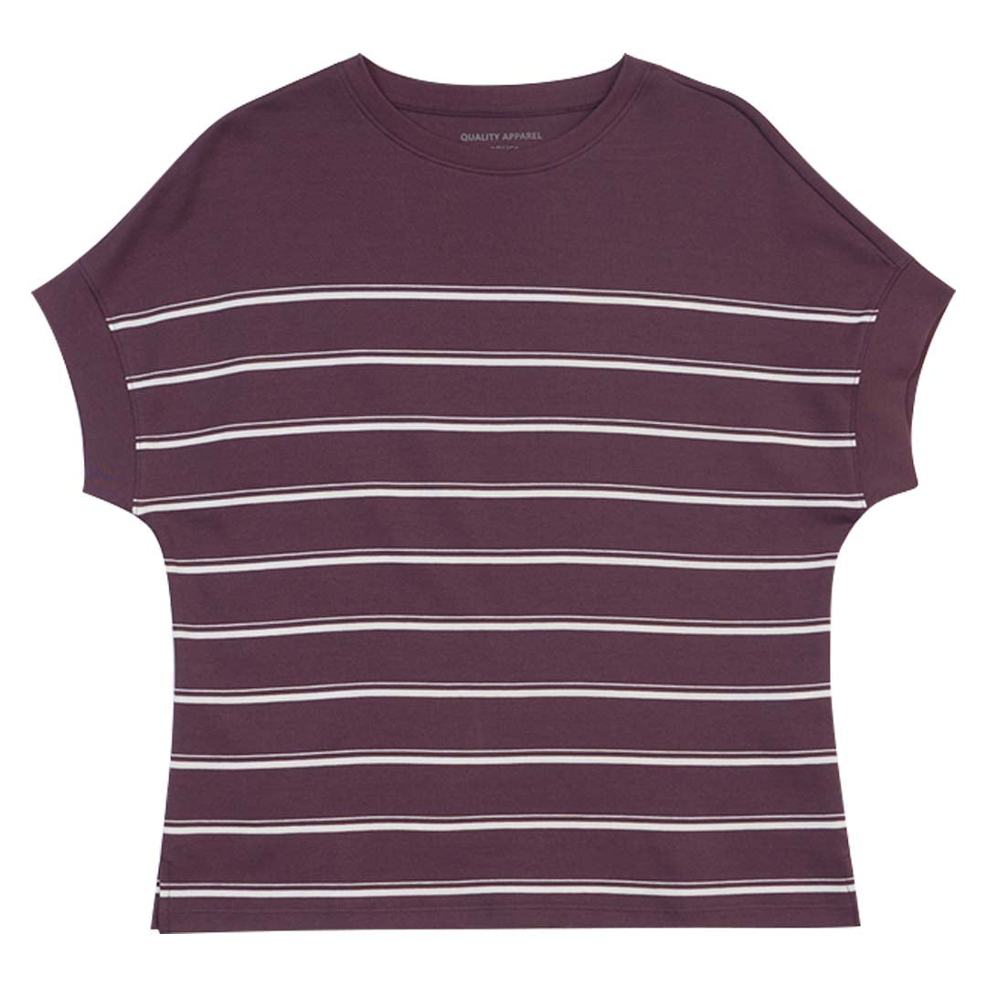 GIORDANO Women's Cotton Polyester Crew Neck Loose Fit Stripe Tee (05325269)