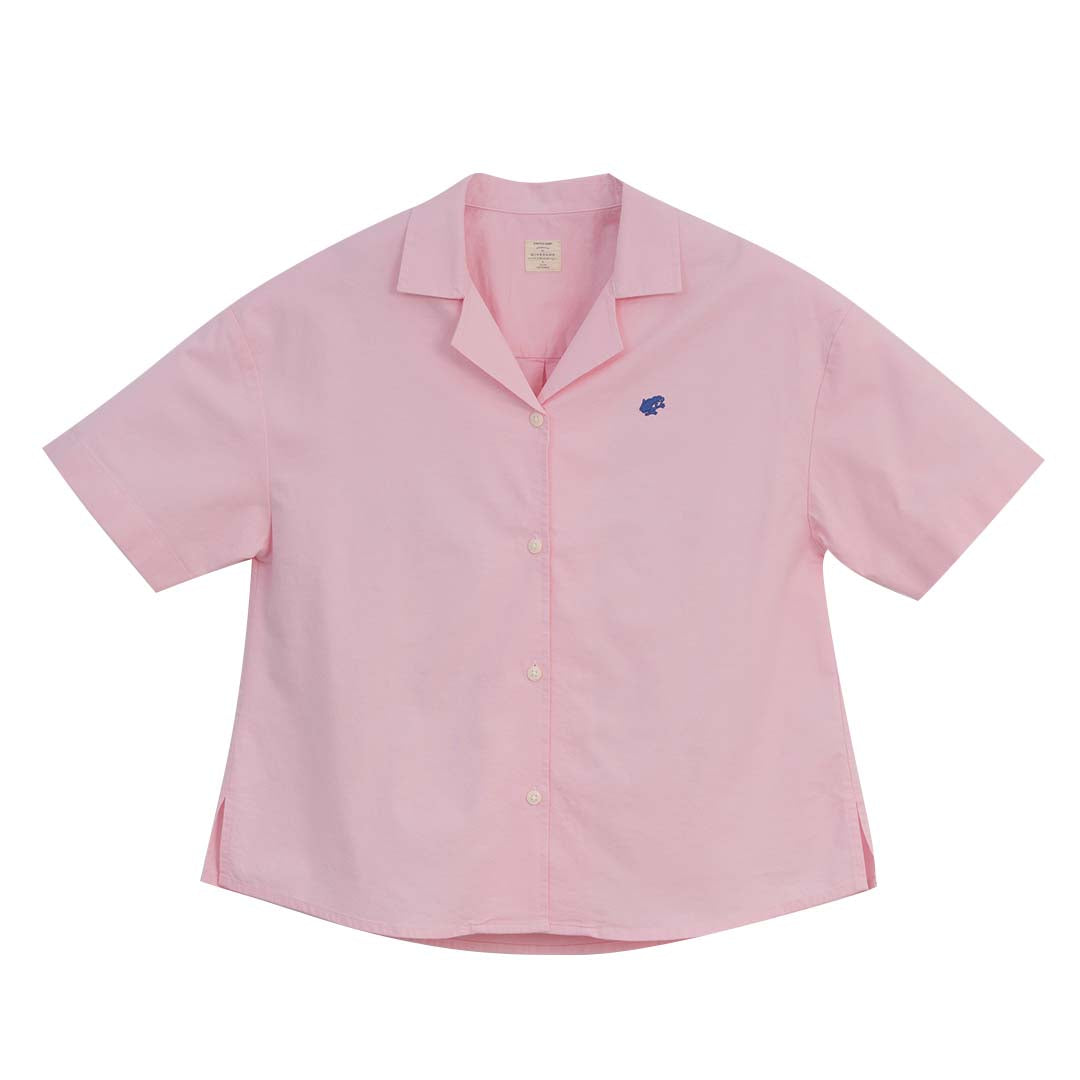 GIORDANO Women's Frog Stretch Oxford Notch Collar Short Sleeves Loose Fit Eco Soft Shirt (05346228)