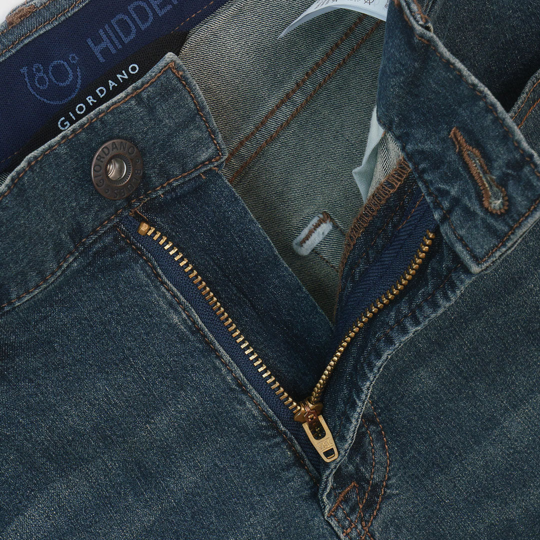 GIORDANO Men's Cotton Nylon Spandex Denim Mid Rise Regular Tapered Fit Jeans (01116023)