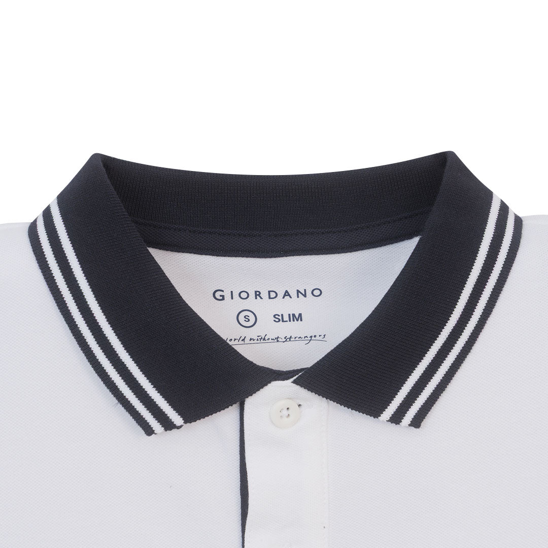 GIORDANO Men's Cotton Lycra Pique Flat Knit Collar Short Sleeve Bold Polo (01016190)
