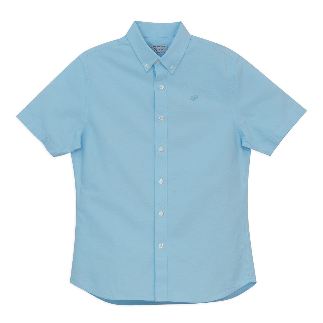 GIORDANO Men's Cotton Oxford Full Opening Short Sleeves Slim Fit Button Shirt (01046248)