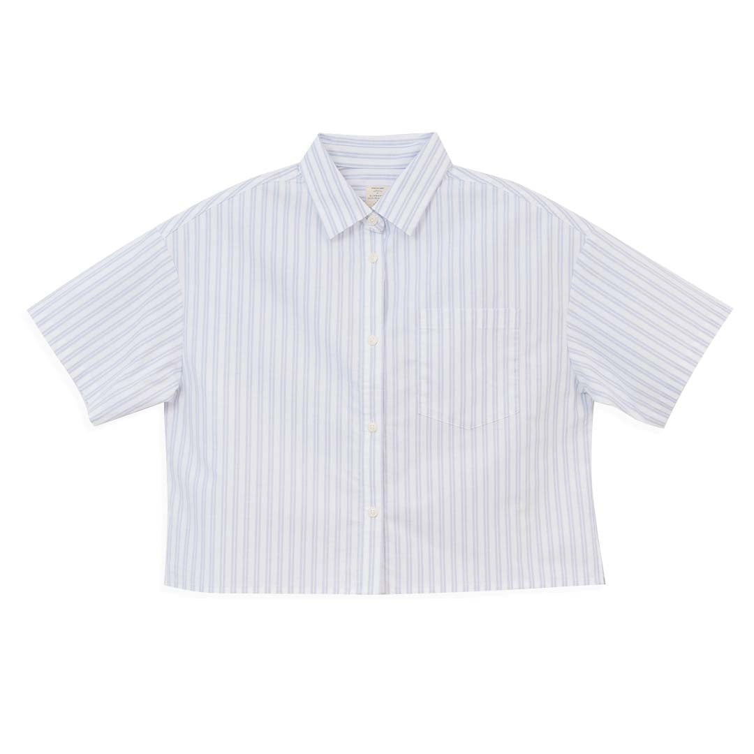 GIORDANO Women's Cotton Lycra Stretch Oxford Acute Collar Short Sleeves Crop Eco Soft Shirt (05346227)