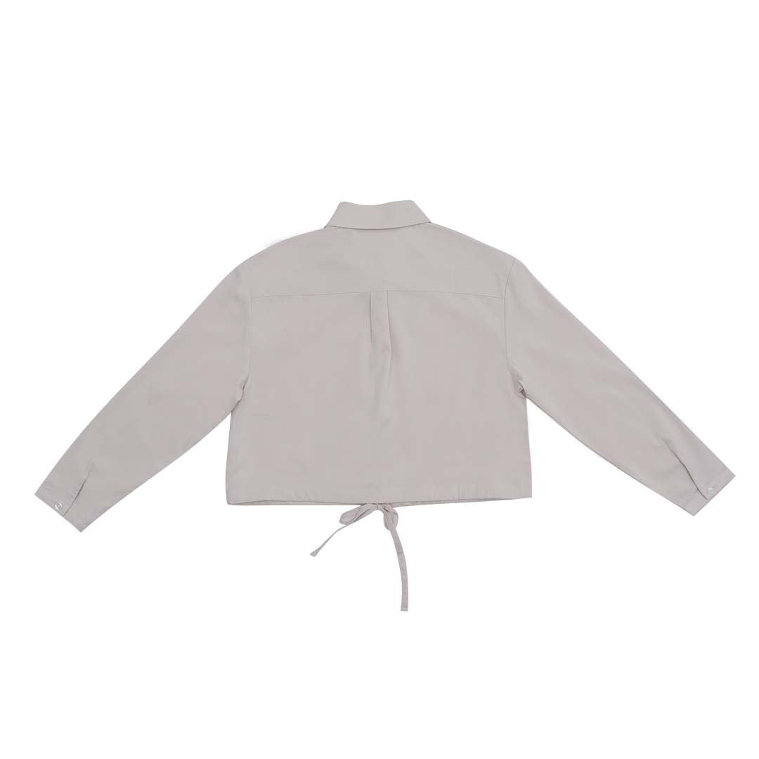 GIORDANO Women's Twill Acute Collar Long Sleeves Boyfriend Fit Drawstring Hem Shirt (05345021)