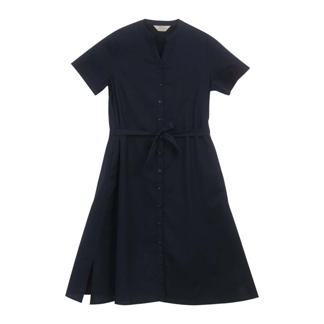 GIORDANO Women's Linen Cotton Poplin V-Neck Short Sleeves Loose Fit Front Placket Dress (05466220)