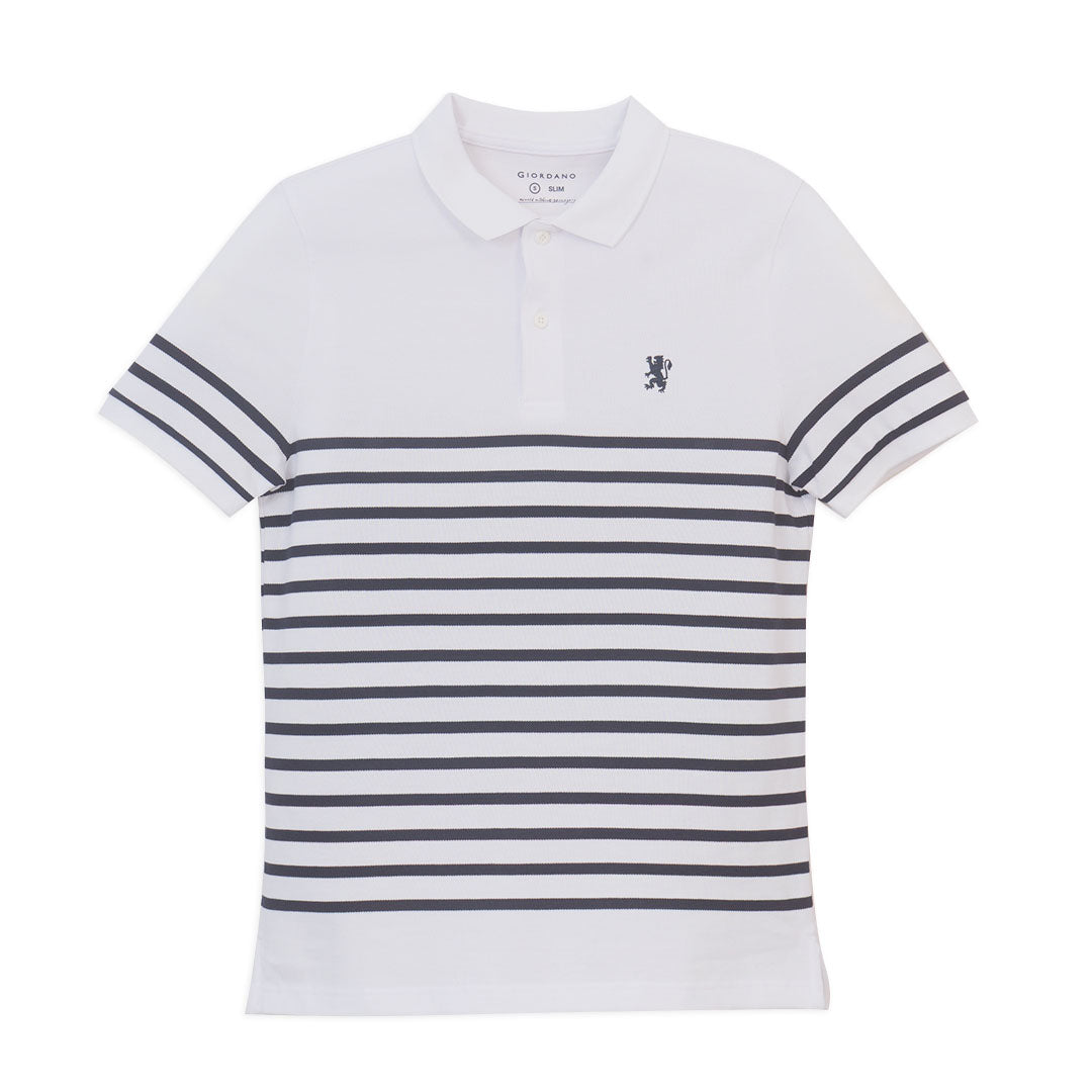 GIORDANO Men's Cotton Pique Slim Fit Stripe Polo  (01016230)