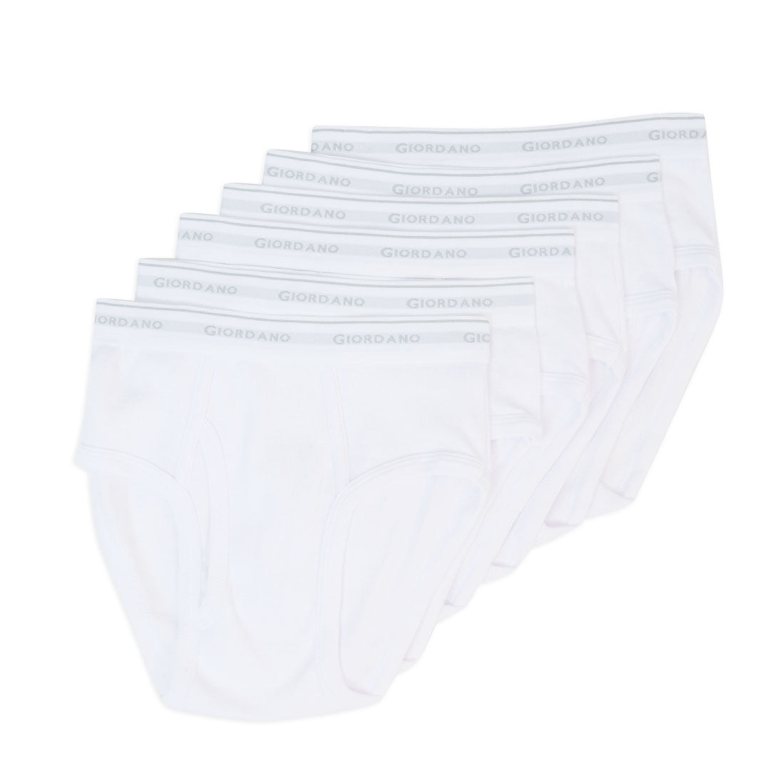GIORDANO Men's Cotton Ribbed 6 in a Pack Essential Classic Brief (01176114)