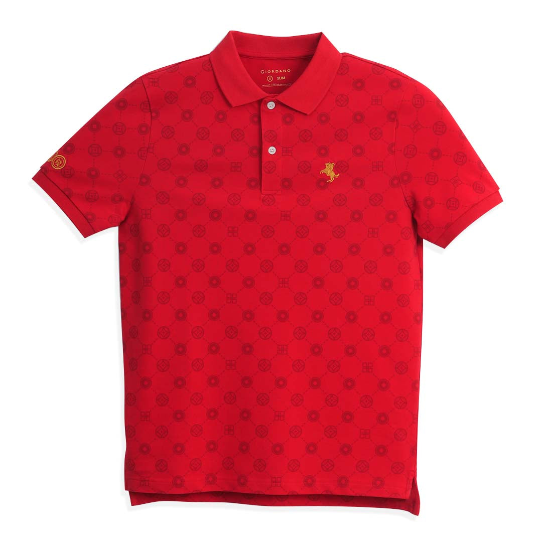 GIORDANO Men's Napolean CNY All Over Print Slim Fit Polo (01016201)