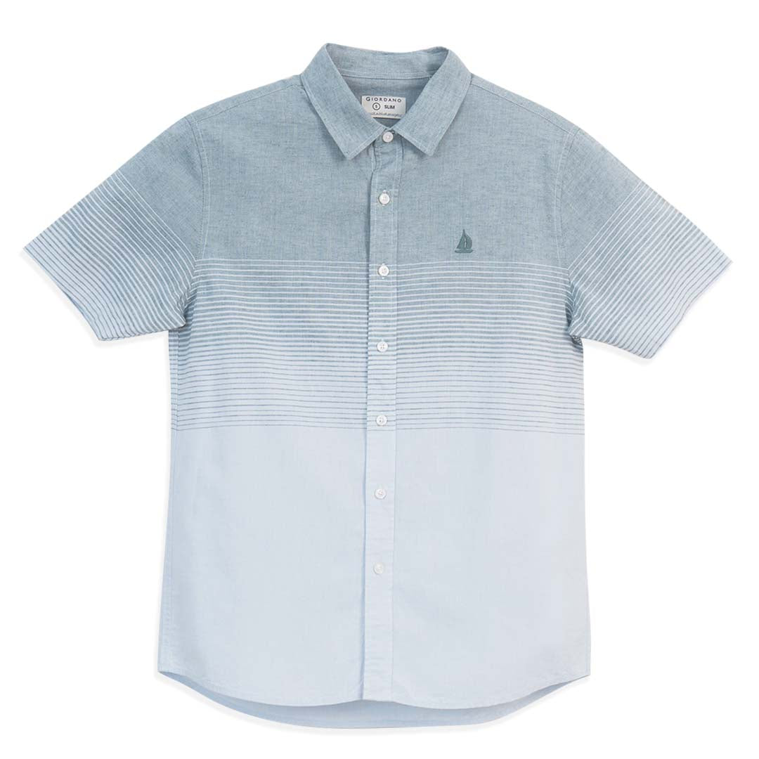 GIORDANO Men's Linen Cotton Lyocell Short Sleeves Slim Fit Embroidery Shirt (01046252)