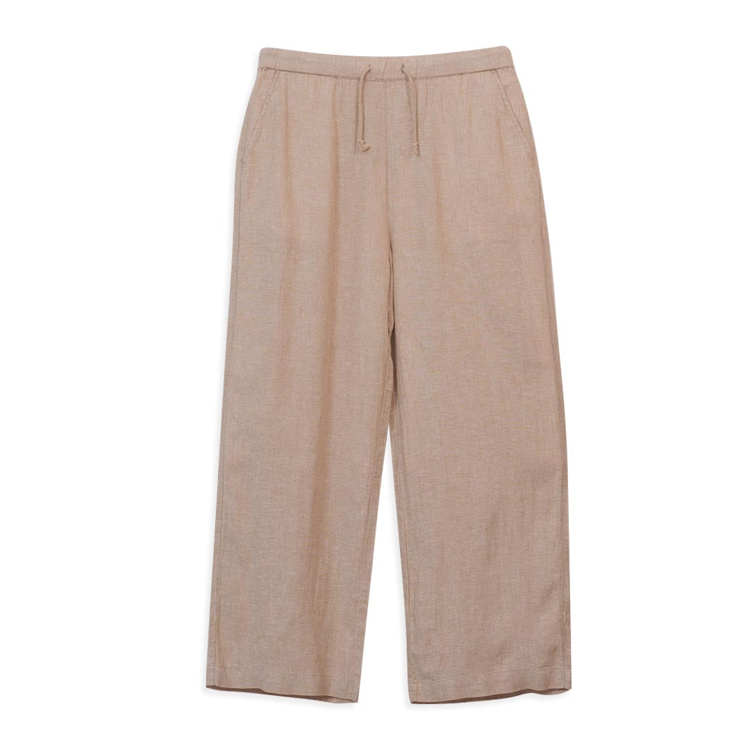 GIORDANO Women's Linen Viscose Plain Weave High Waist Wide Leg Pants (05416225)