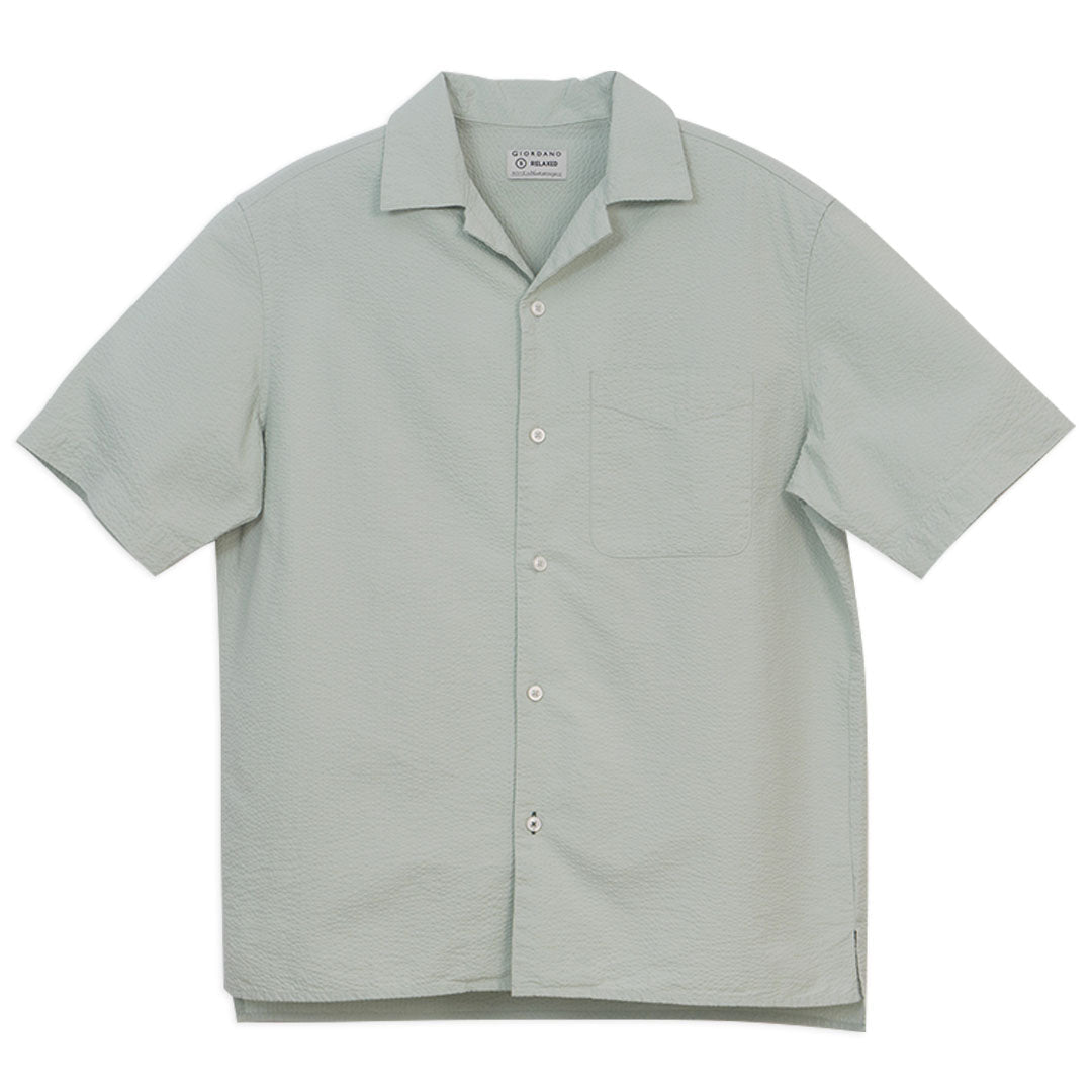 GIORDANO Men's Seersucker Short Sleeves Relax Fit Garment Wash Shirt (01046240)