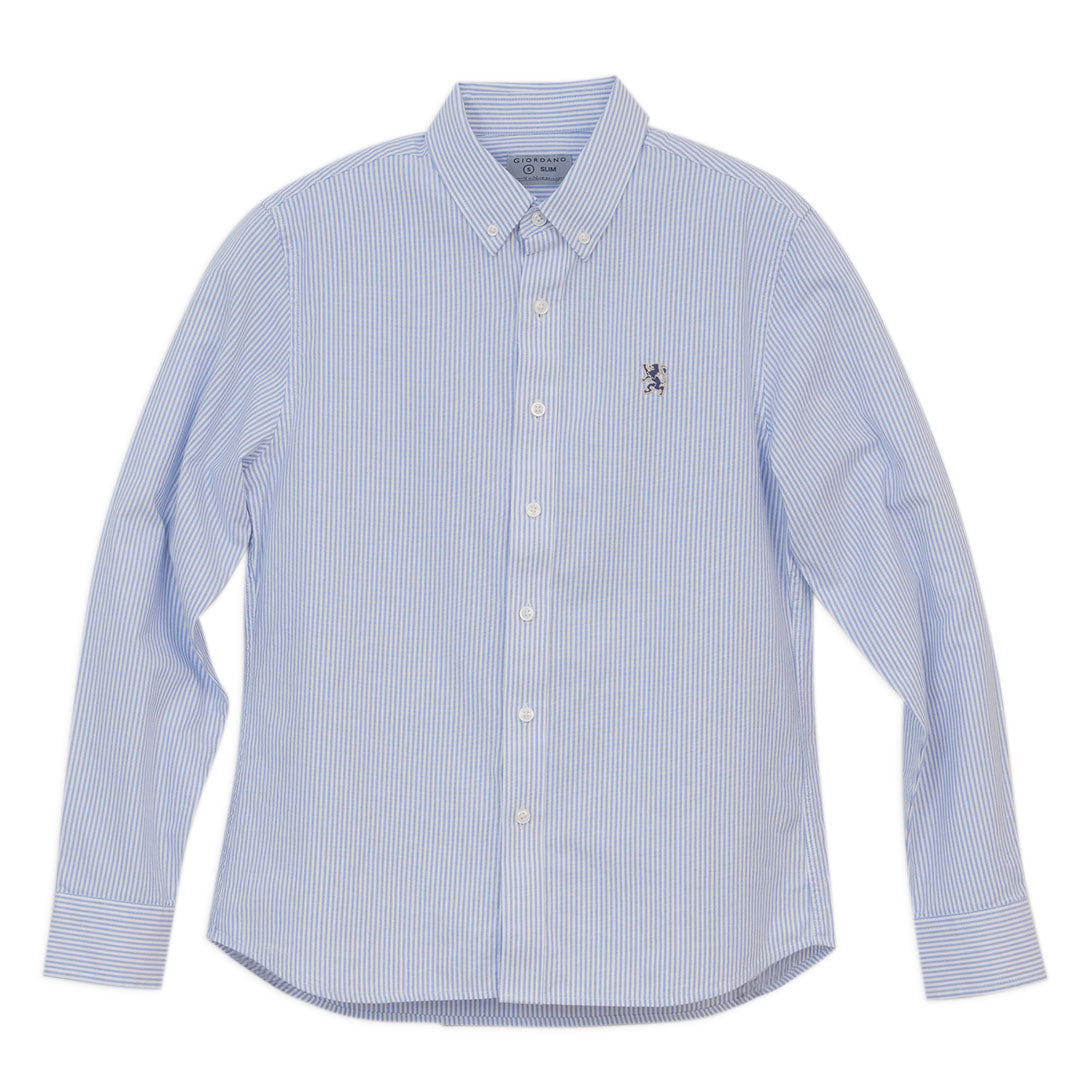 GIORDANO Men's Oxford Long Sleeves Embroidery Garment Wash Shirt (01046083)