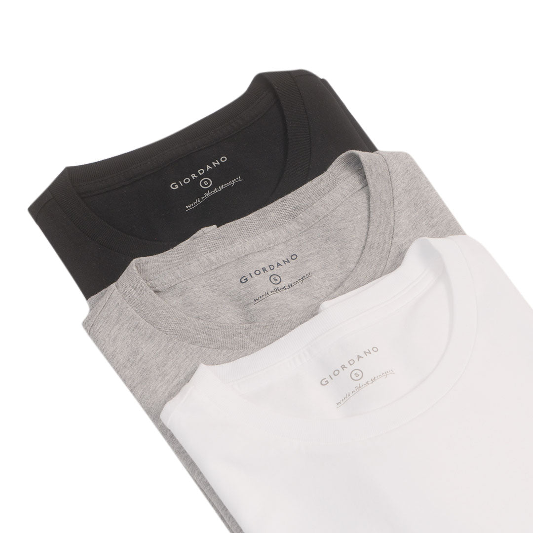 GIORDANO Men's 3-in-a-Pack Cotton Jersey Crew Neck Slim Tee (01246104)