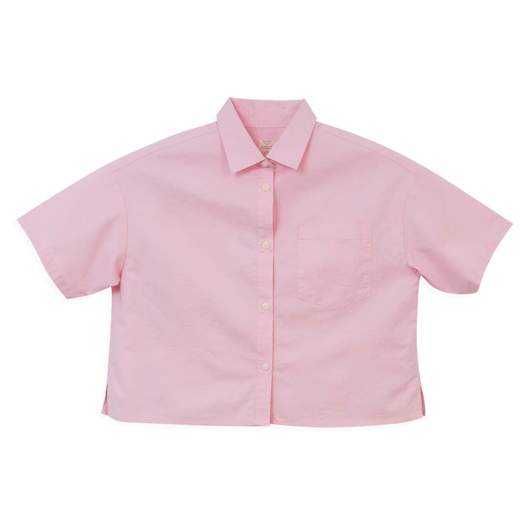 GIORDANO Women's Cotton Lycra Stretch Oxford Acute Collar Short Sleeves Crop Eco Soft Shirt (05346226)