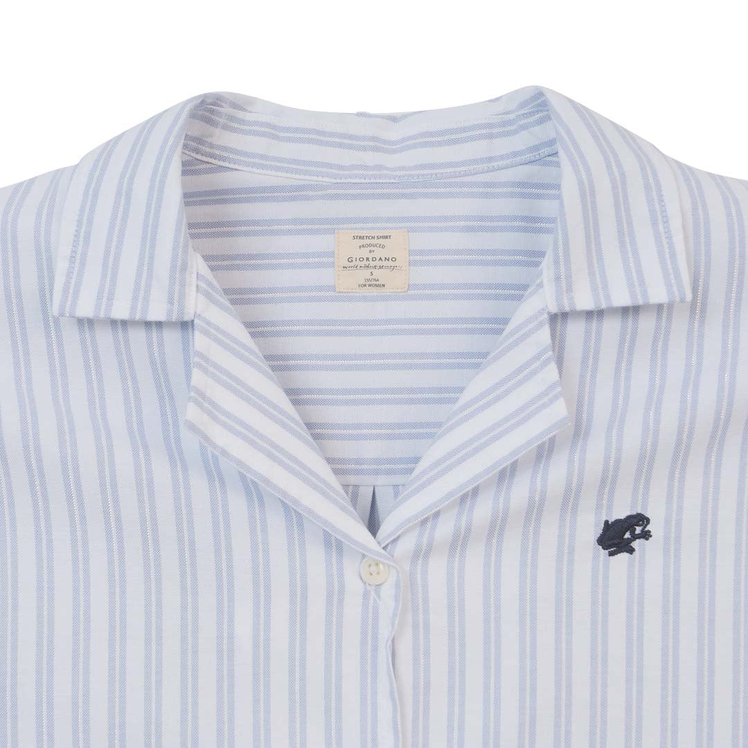 GIORDANO Women's Frog Stretch Oxford Notch Collar Short Sleeves Loose Fit Eco Soft Shirt (05346229)
