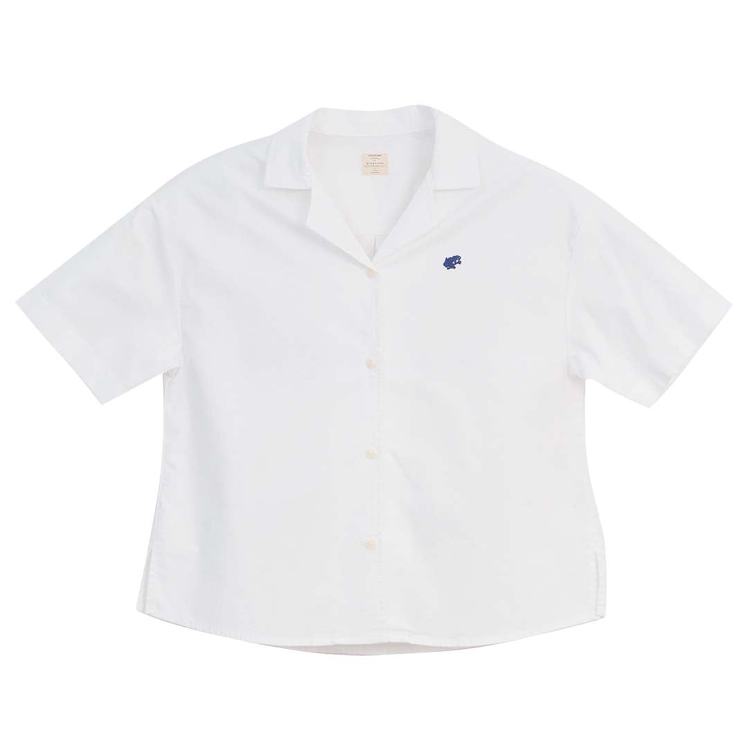 GIORDANO Women's Frog Stretch Oxford Notch Collar Short Sleeves Loose Fit Eco Soft Shirt (05346228)