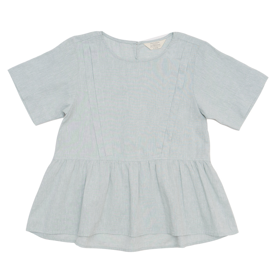 GIORDANO Women's Linen Cotton Poplin Round Neck Short Sleeves Comfort Fit Shirt (05345211)