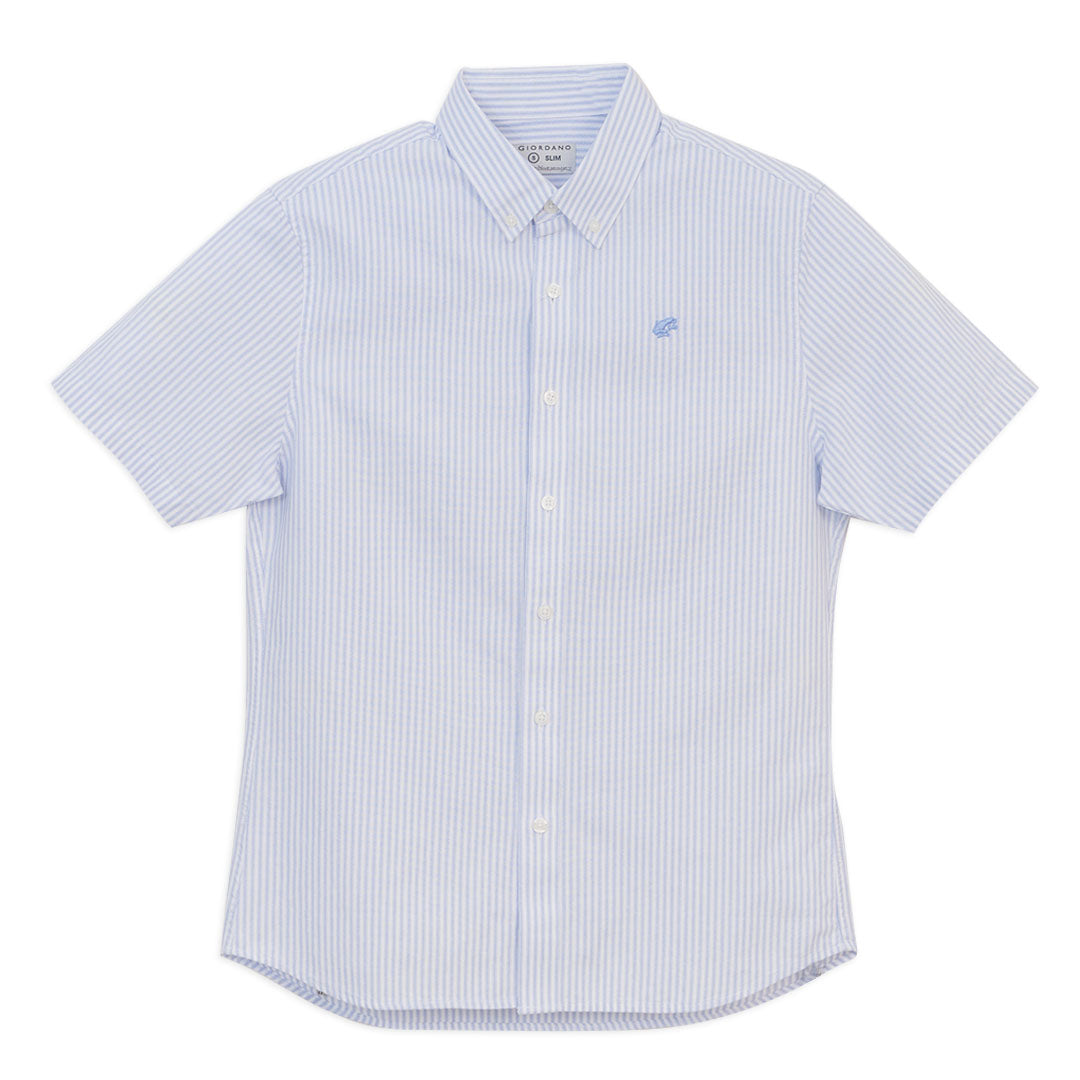 GIORDANO Men's Cotton Oxford Full Opening Short Sleeves Slim Fit Button Shirt (01046248)