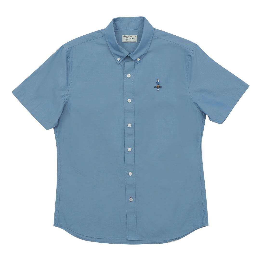 GIORDANO Men's Classic Man Cotton Poplin Short Sleeves Shirt (01045286)