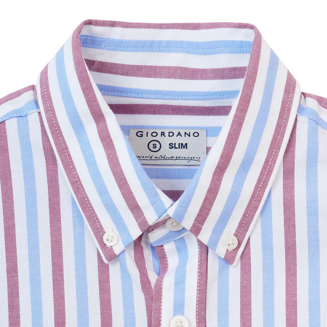 GIORDANO Men's Small Lion Long Sleeves Slim Fit Oxford Shirt (01045093)