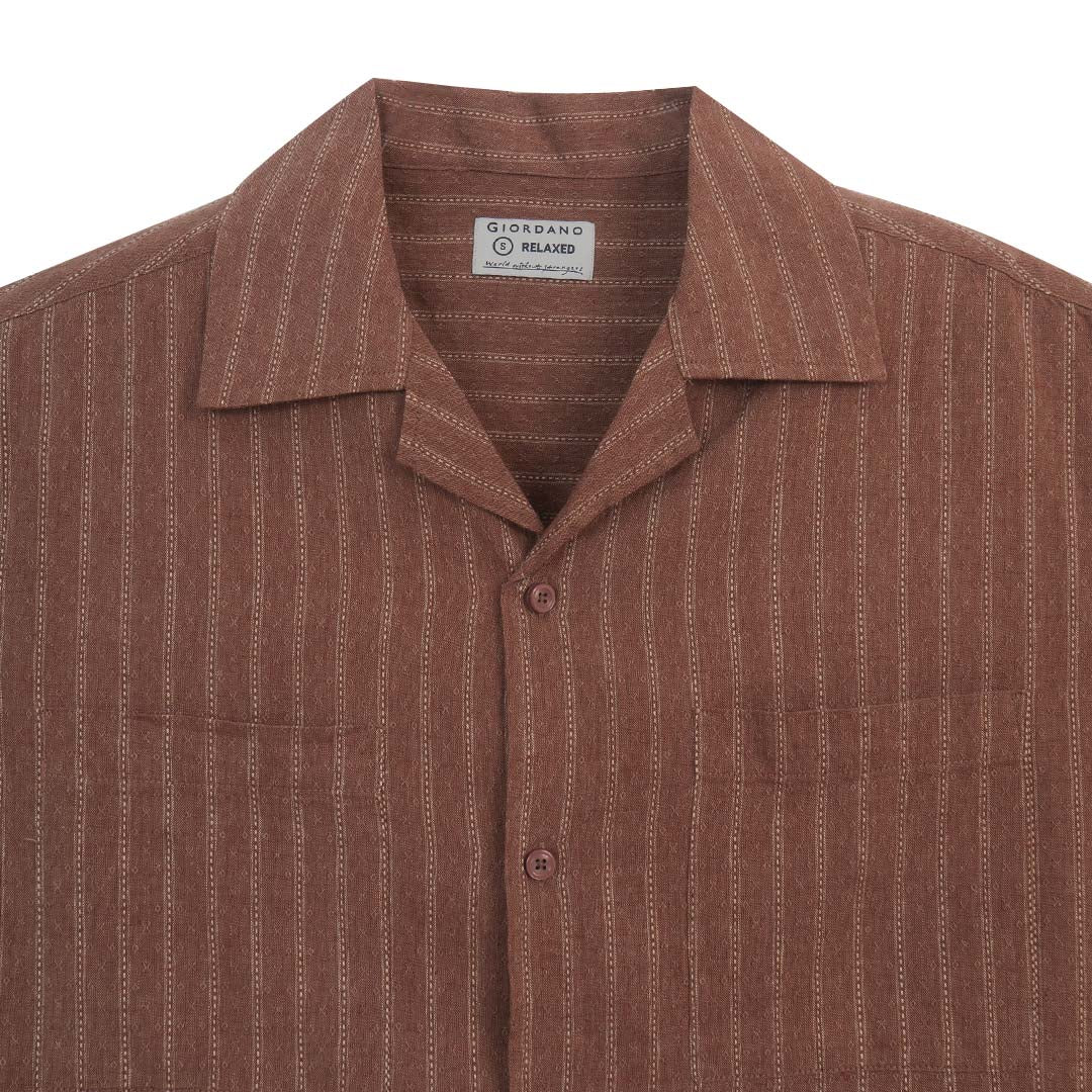 GIORDANO Men's Linen Cotton Poplin Short Sleeves Relax Fit  All Over Print Shirt (01046216)