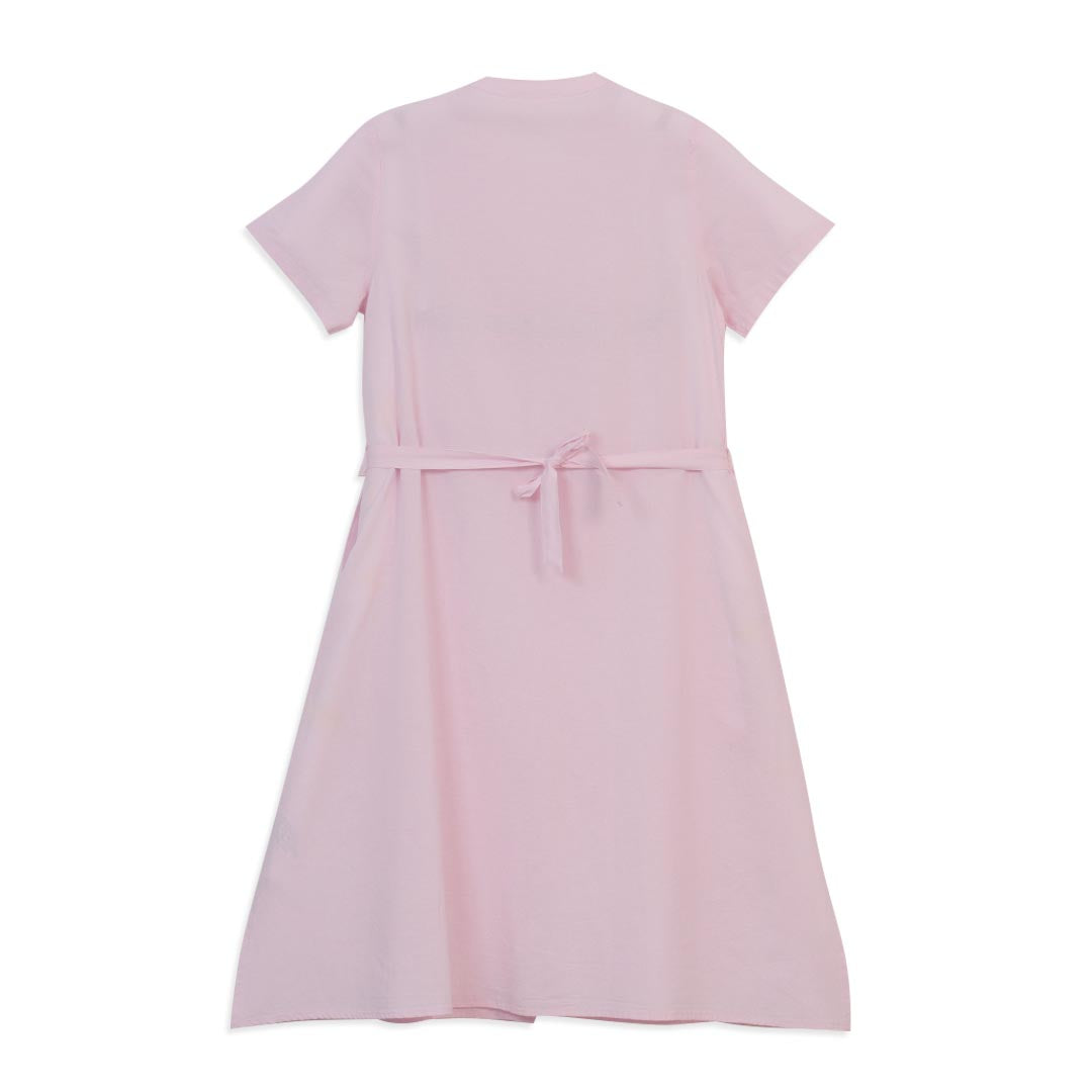 GIORDANO Women's Linen Cotton Poplin V-Neck Short Sleeves Loose Fit Front Placket Dress (05466220)