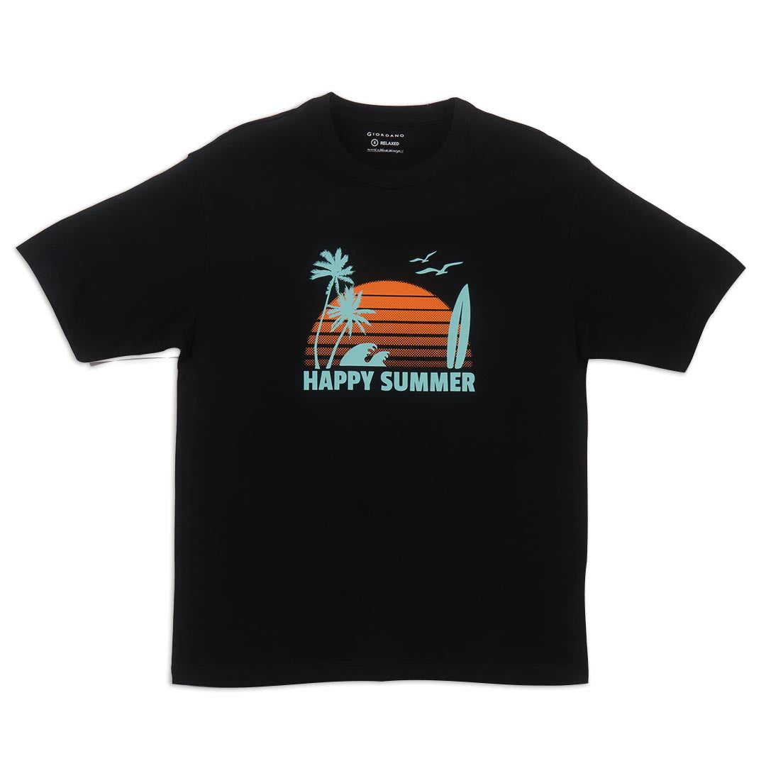 GIORDANO Men's Happy Summer Cotton Jersey Relax Fit Printed Tee (01096340)