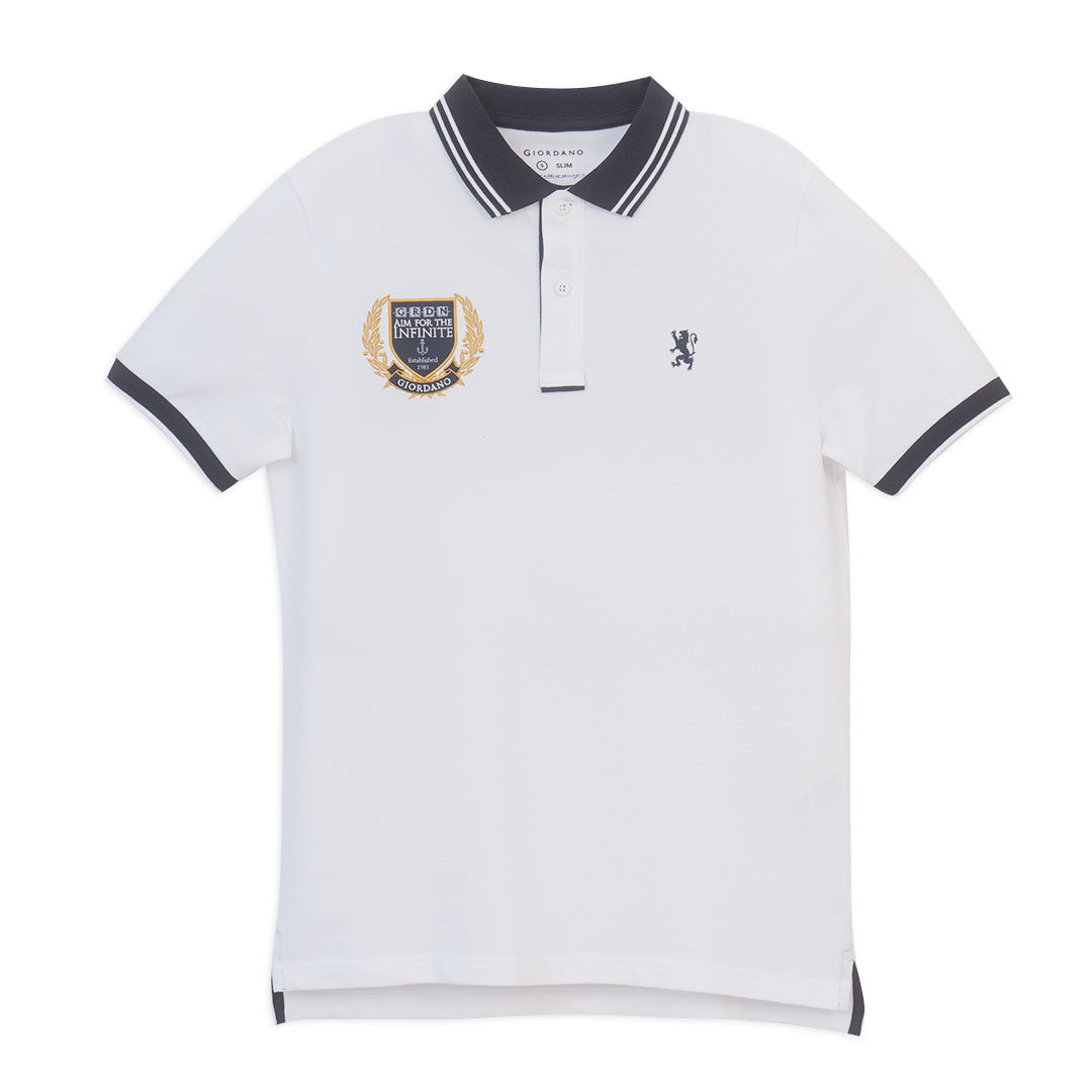 GIORDANO Men's Cotton Lycra Pique Flat Knit Collar Short Sleeve Bold Polo (01016190)