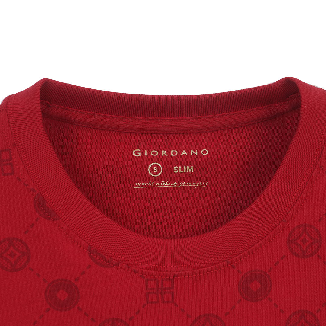 GIORDANO Men's Jersey CNY Crew Neck Shorts Sleeve Slim Printed Tee (01096243)