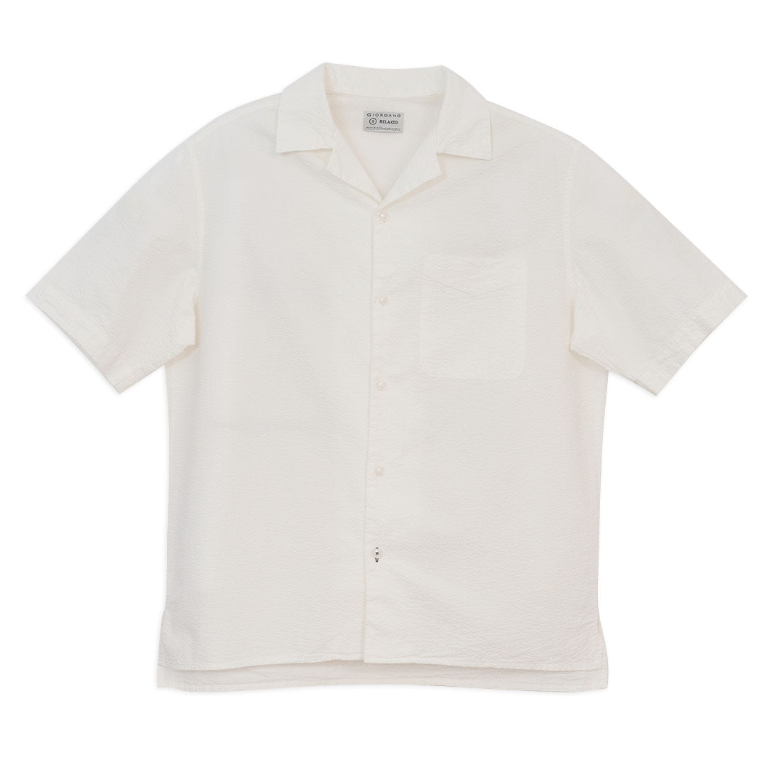 GIORDANO Men's Seersucker Short Sleeves Relax Fit Garment Wash Shirt (01046240)