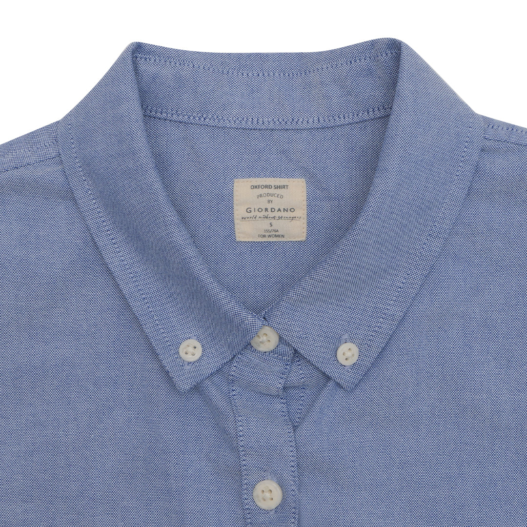 GIORDANO Women's Classic Man Oxford Acute Collar Short Sleeves Eco Soft Shirt (05345231)