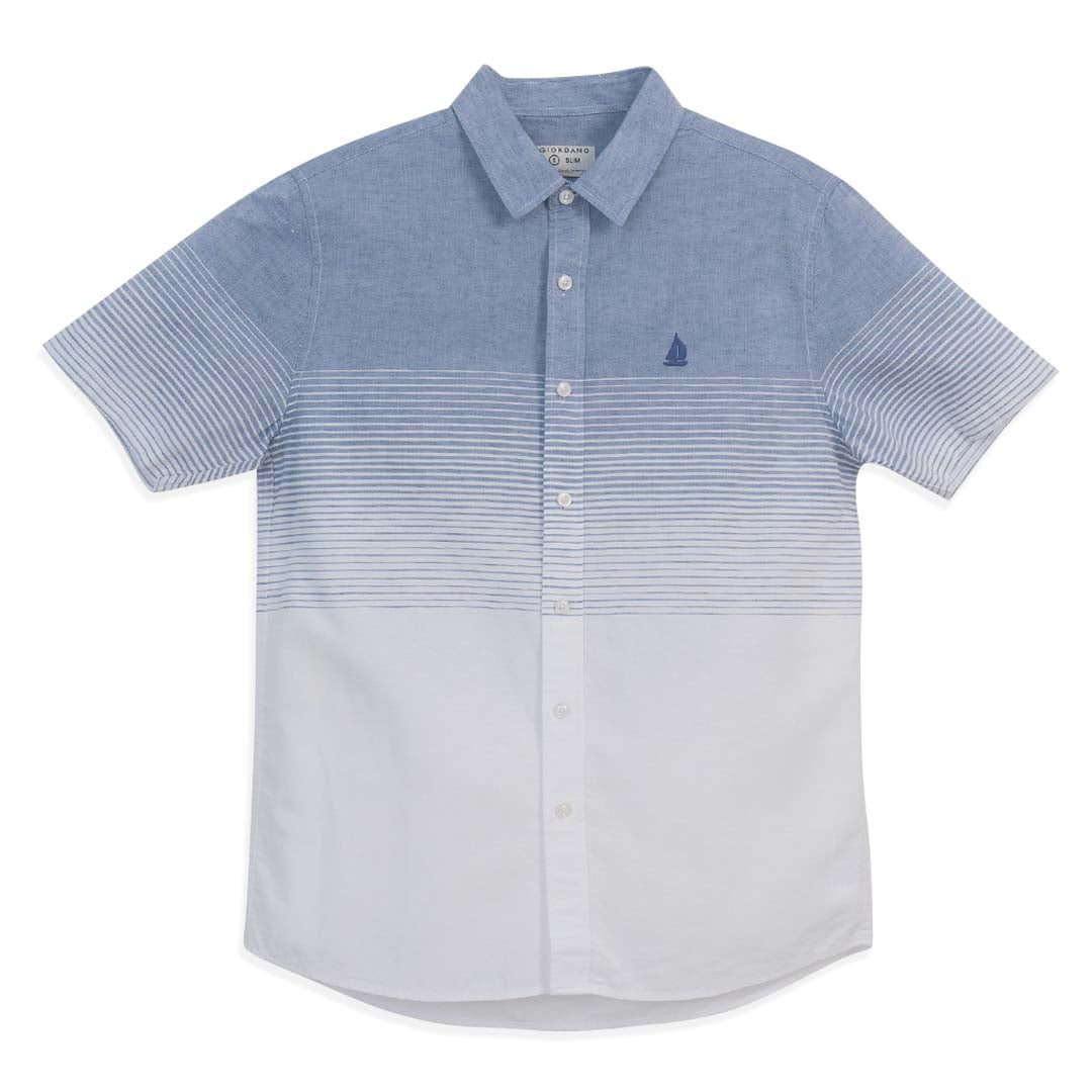 GIORDANO Men's Linen Cotton Lyocell Short Sleeves Slim Fit Embroidery Shirt (01046252)