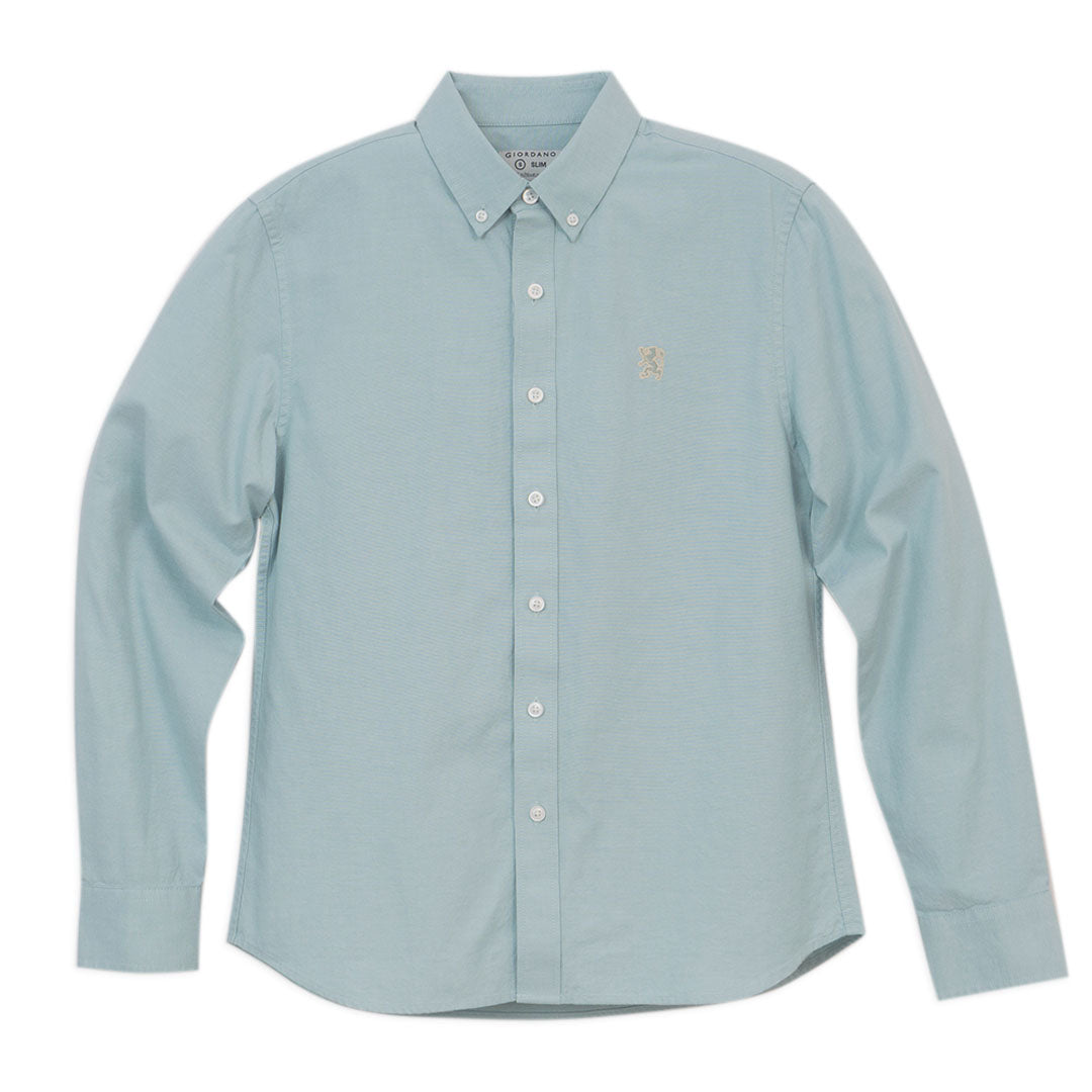 GIORDANO Men's Oxford Long Sleeves Embroidery Garment Wash Shirt (01046083)