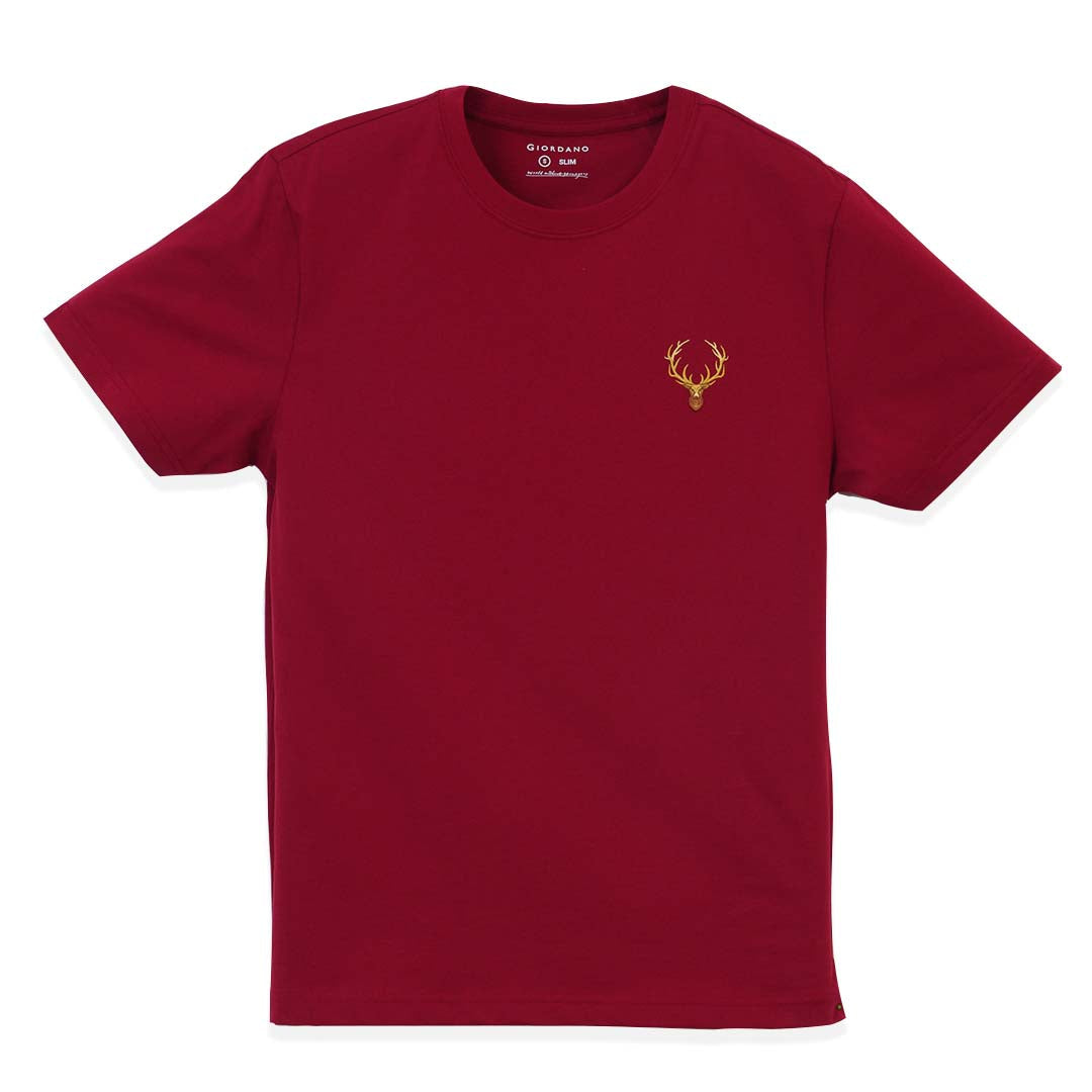 GIORDANO Men's Deer Head Crew Neck Slim Fit Tee (01025641)