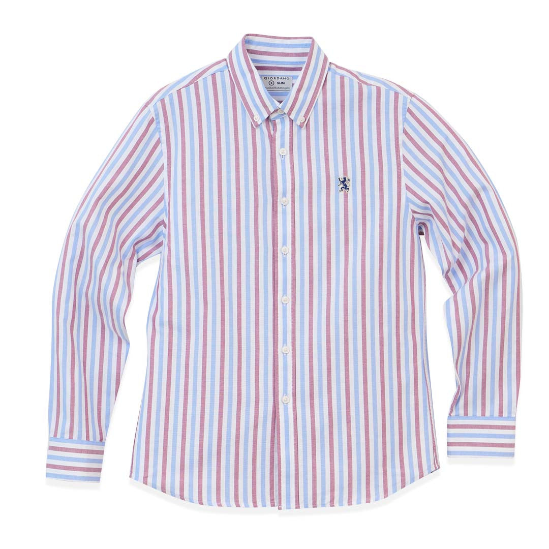 GIORDANO Men's Small Lion Long Sleeves Slim Fit Oxford Shirt (01045093)