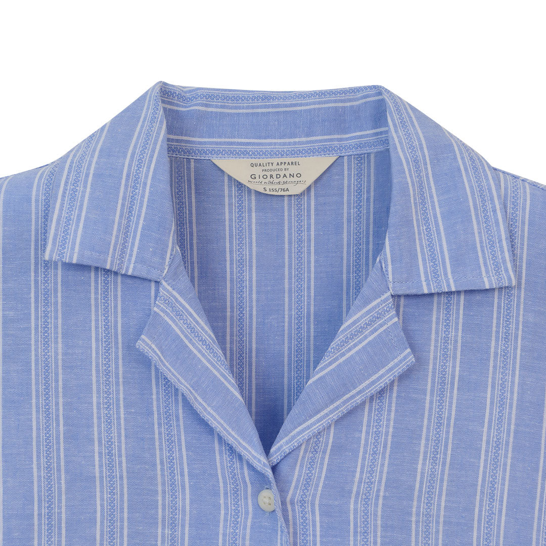 GIORDANO Women's Linen Cotton Dobby Notch Collar Short Sleeves Comfort Fit with Belt Dress (05465243)