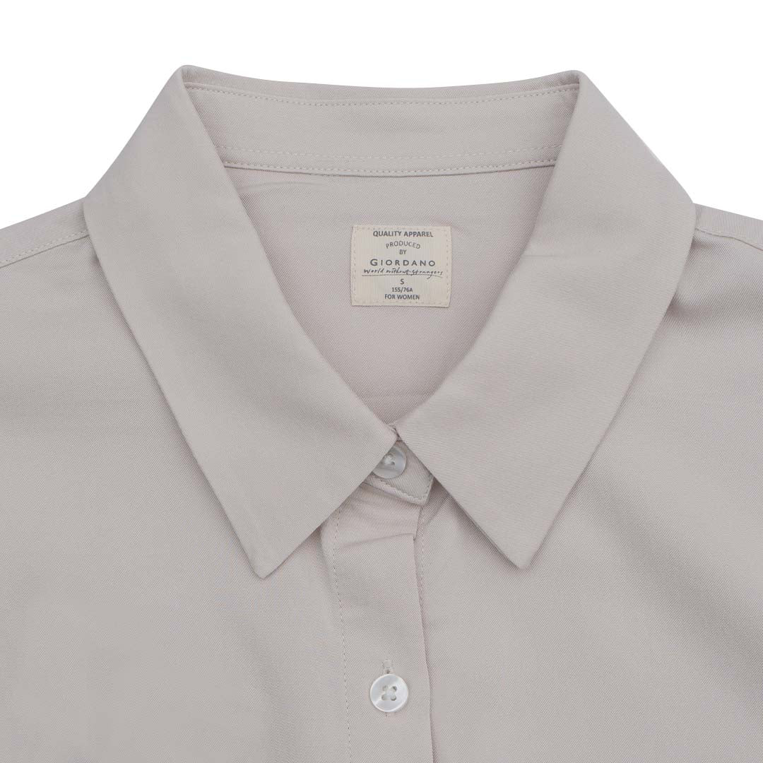 GIORDANO Women's Twill Acute Collar Long Sleeves Boyfriend Fit Drawstring Hem Shirt (05345021)