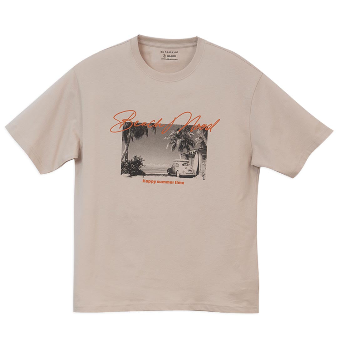 GIORDANO Men's Happy Summer Cotton Jersey Relax Fit Printed Tee (01096343)
