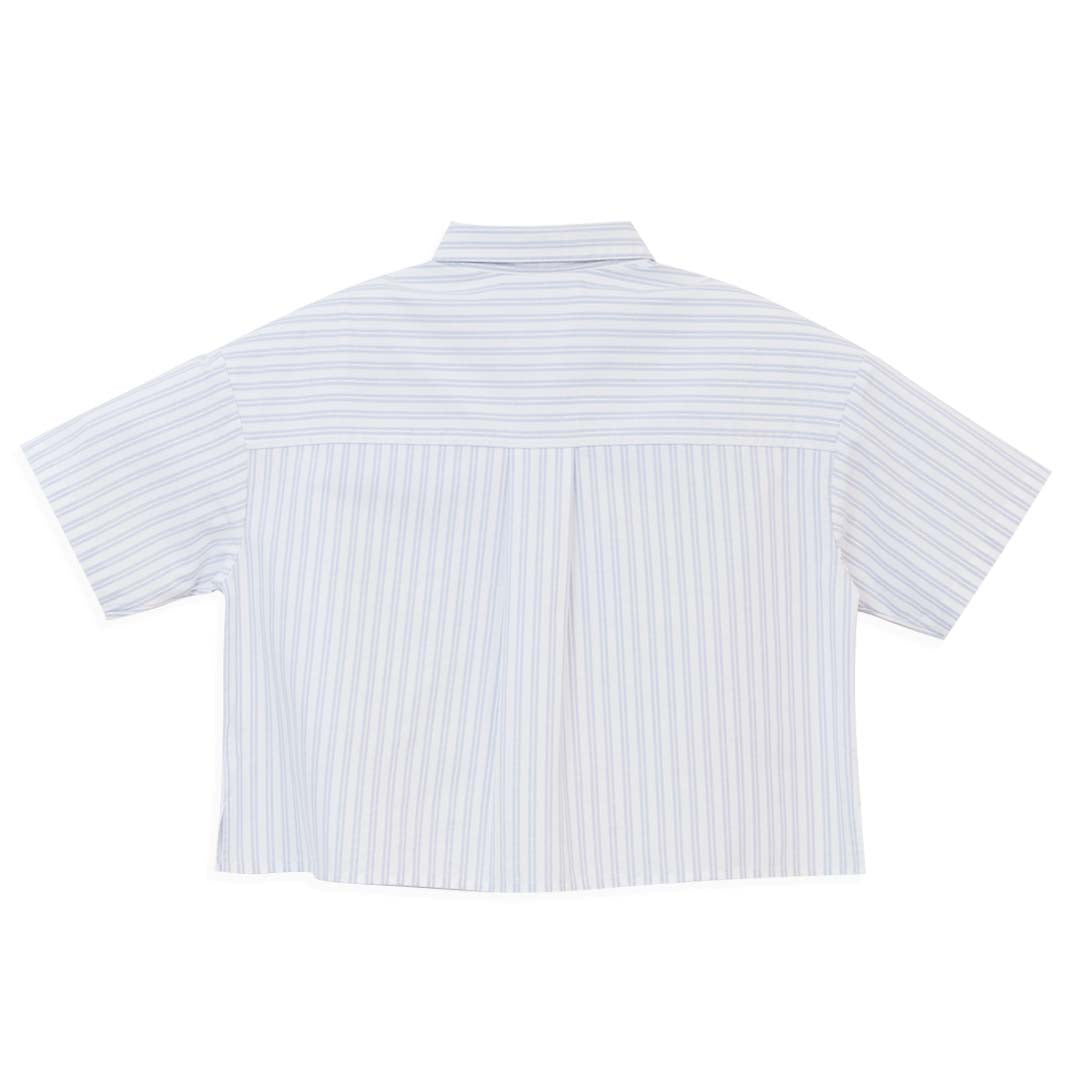 GIORDANO Women's Cotton Lycra Stretch Oxford Acute Collar Short Sleeves Crop Eco Soft Shirt (05346227)