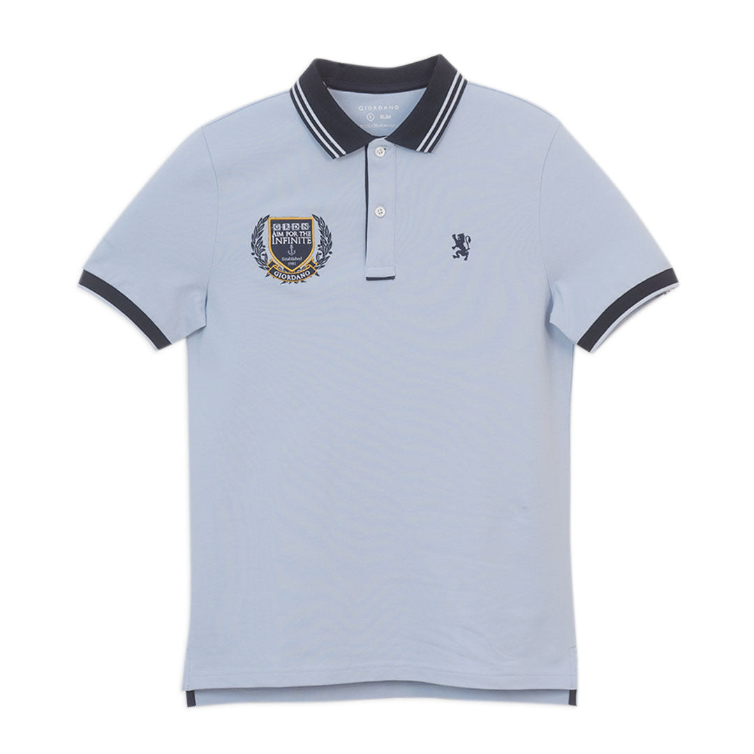 GIORDANO Men's Cotton Lycra Pique Flat Knit Collar Short Sleeve Bold Polo (01016190)