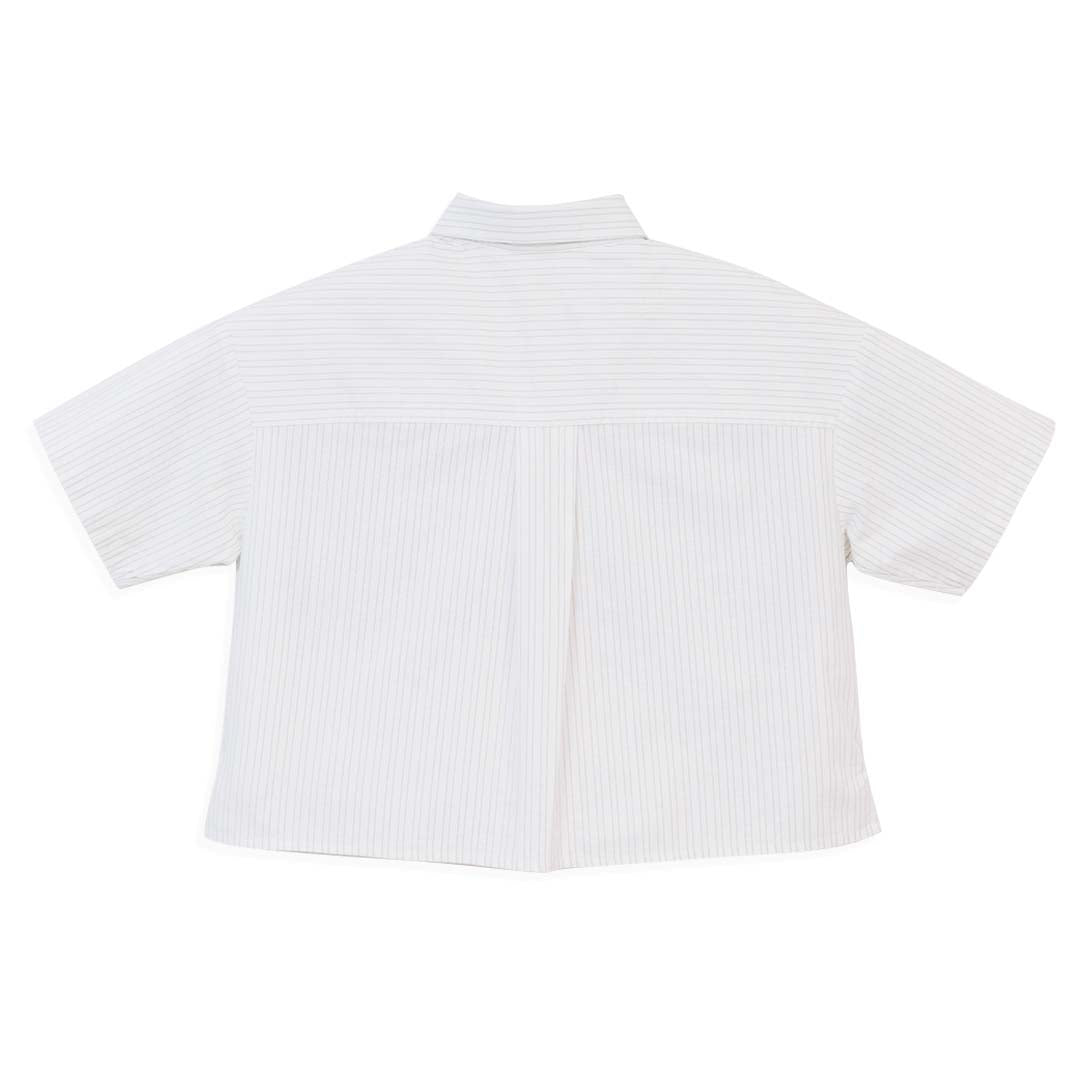 GIORDANO Women's Cotton Lycra Stretch Oxford Acute Collar Short Sleeves Crop Eco Soft Shirt (05346226)