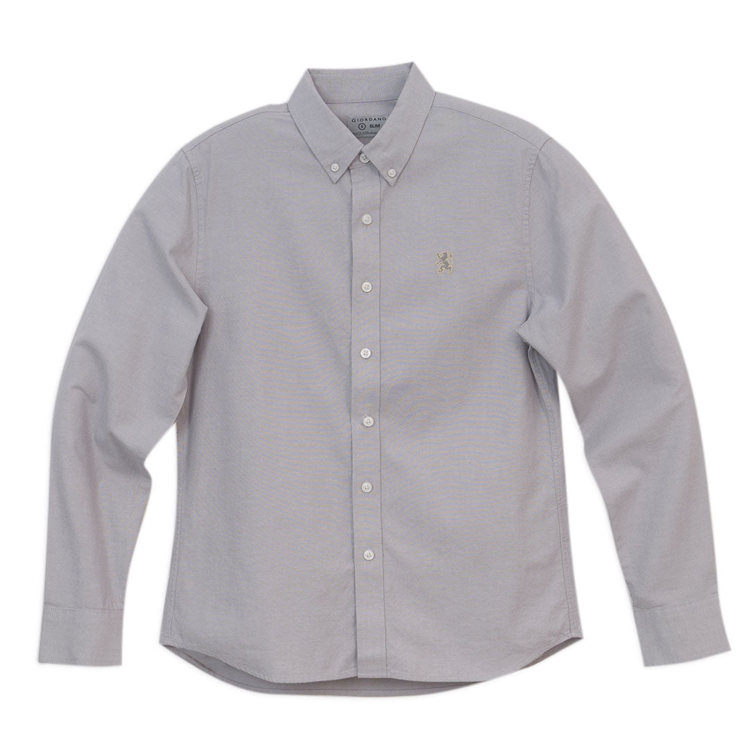 GIORDANO Men's Oxford Long Sleeves Embroidery Garment Wash Shirt (01046083)